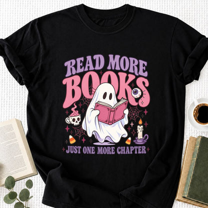Read More Books Ghost Printed T-Shirt | Halloween Book Lover Gift Black