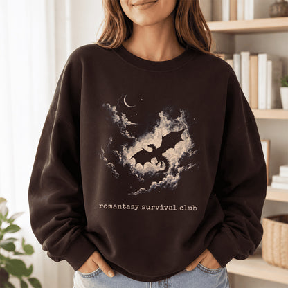 Dark Fantasy Dragon Clouds Crewneck Sweatshirt | Reader Gift Dark Chocolate
