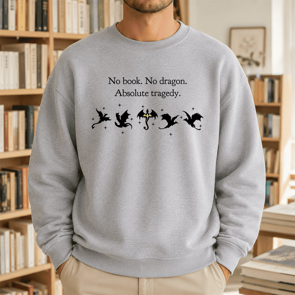No Book No Dragon Crewneck Sweatshirt | Reader Gift Sport Grey