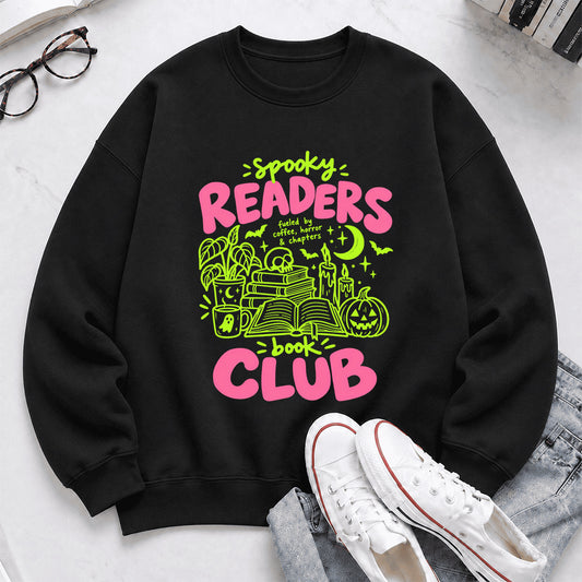 Spooky Readers Book Club Crewneck Sweatshirt | Halloween Reader Gift Black