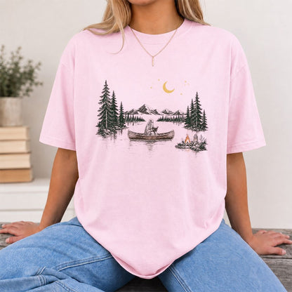 Reading Ghost On The Boat Printed T-Shirt | Spooky Book Lover Gift Light Pink