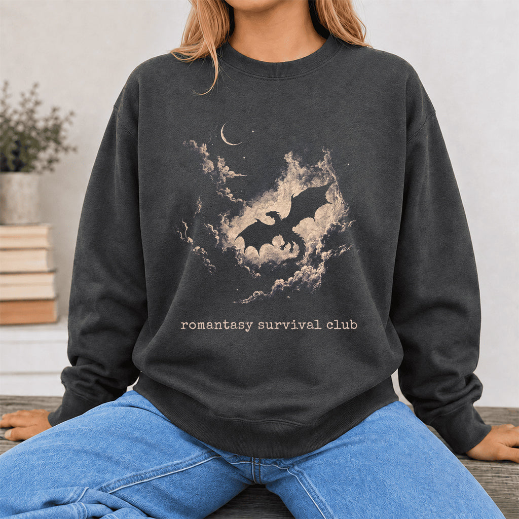 Dark Fantasy Dragon Clouds Crewneck Sweatshirt | Reader Gift Dark Heather