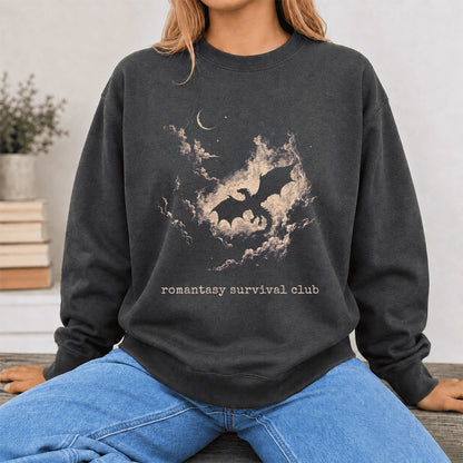 Dark Fantasy Dragon Clouds Crewneck Sweatshirt | Reader Gift Dark Heather