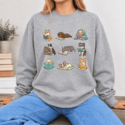 Funny Reading Dogs Embroidered Sweatshirt | Dog Mom Reader Gift Sport Grey