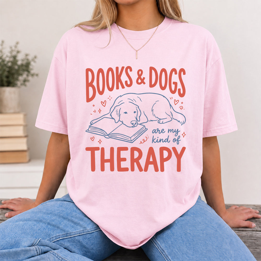 Give Me Books & Dogs Cotton T-Shirt | Dogs Lover & Reader Gift Light Pink