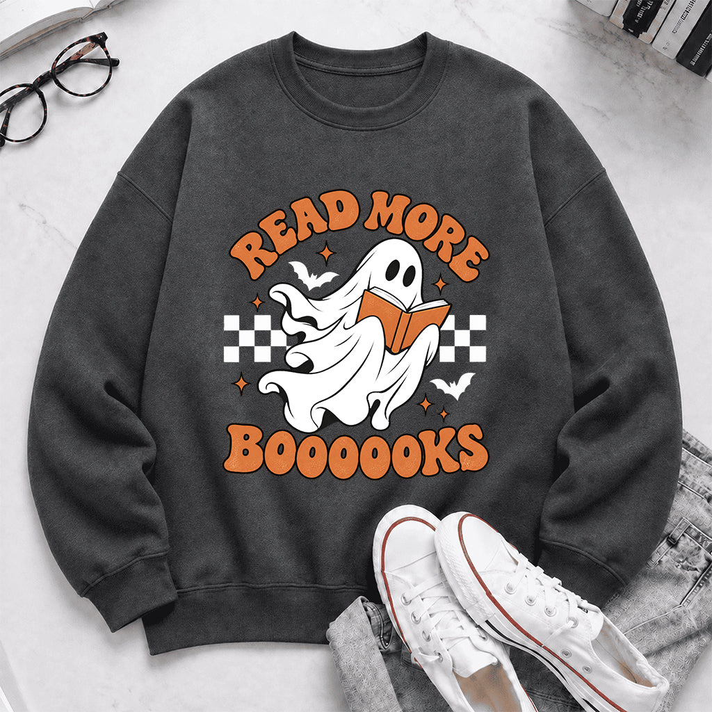Read More Books Ghost Printed Sweatshirt | Halloween Book Lover Gift Dark Heather