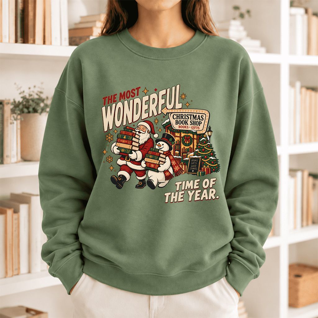 The Most Wonderful Time Softstyle Sweatshirt | Christmas Reader Gift Military Green