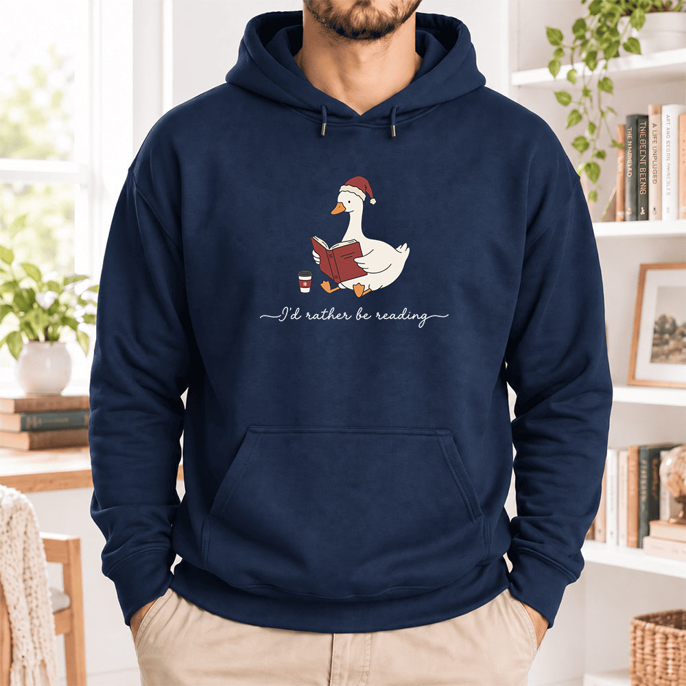 I'd Rather Be Reading Softstyle Hoodie | Christmas Book Lover Gift Navy
