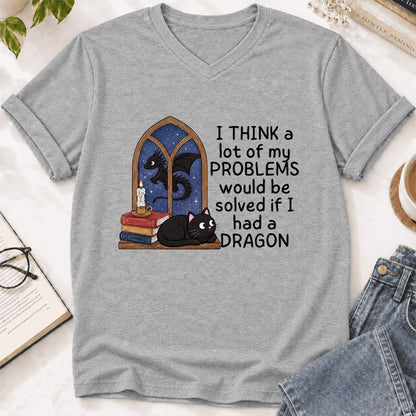 If I Could Have A Dragon Ultra-Soft V-Neck | Fantasy Reader Gift Athletic Heather