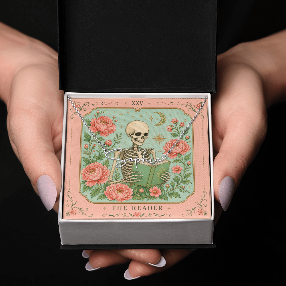The Reader Tarot Decorative Card And Custom Name Polished Stainless Steel Necklace With Box Book Lover Gift Font 2