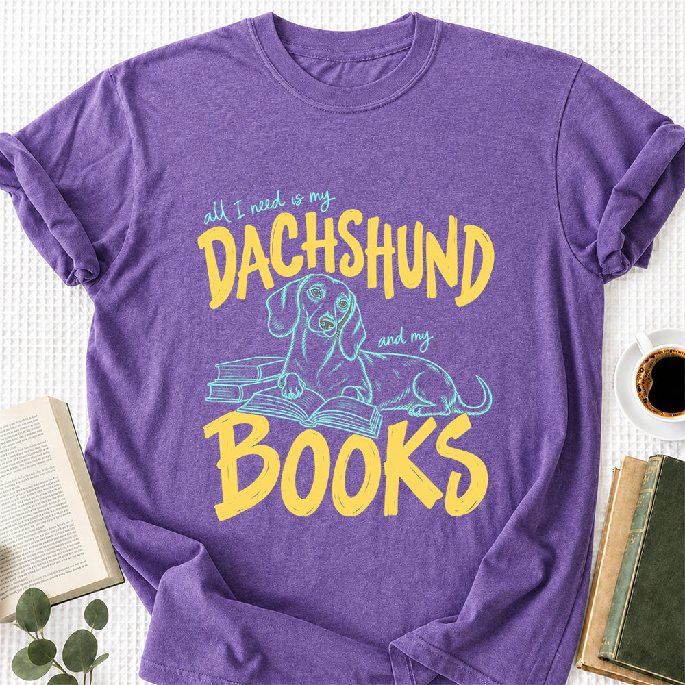 All I Need Is My Dachshund And My Books Softstyle T-Shirt | Book Lover Gift Heather Purple