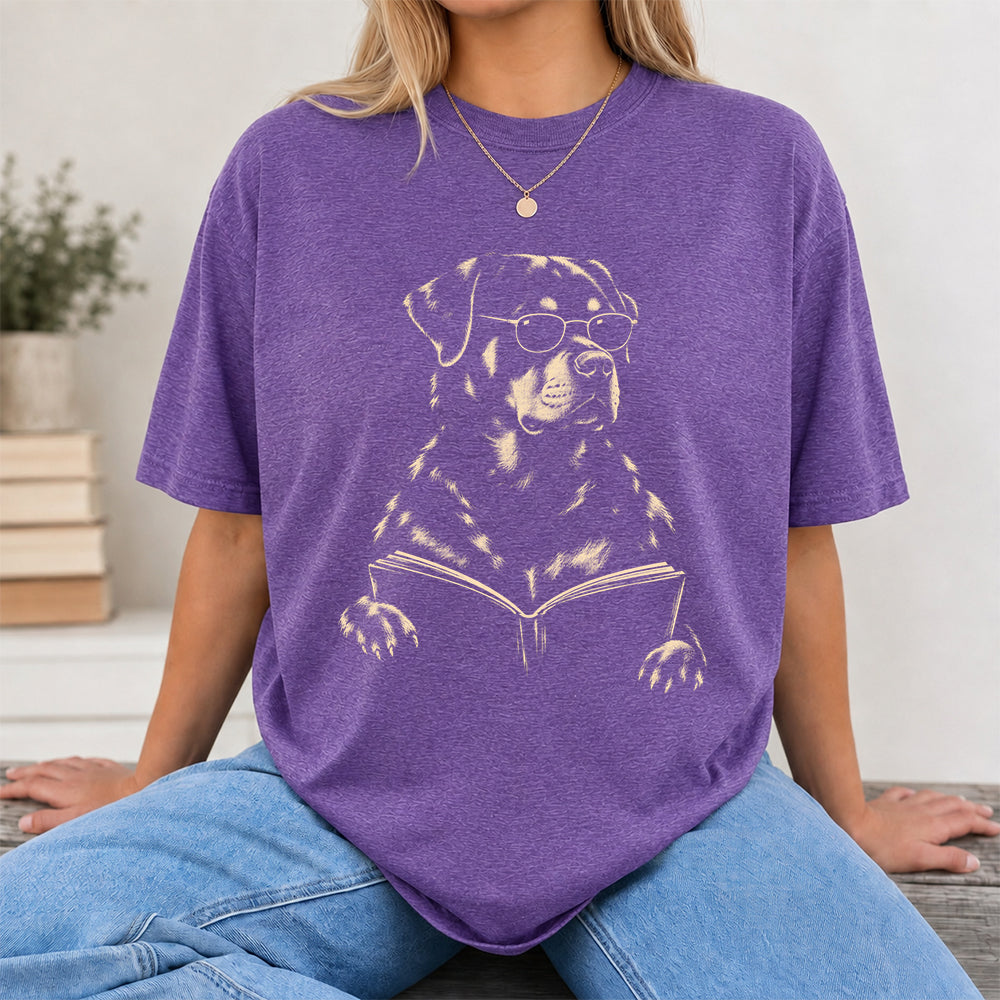 Rottweiler Reading Book Softstyle T-Shirt | Book Lover Gift Dark Heather