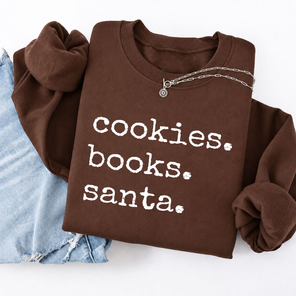 Cookies Books Santa Softstyle Sweatshirt | Christmas Book Lover Gift Cocoa