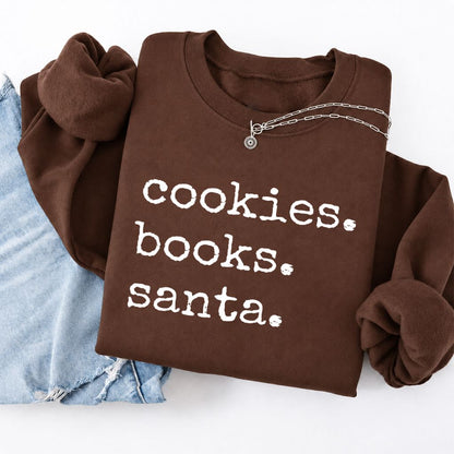 Cookies Books Santa Softstyle Sweatshirt | Christmas Book Lover Gift Cocoa