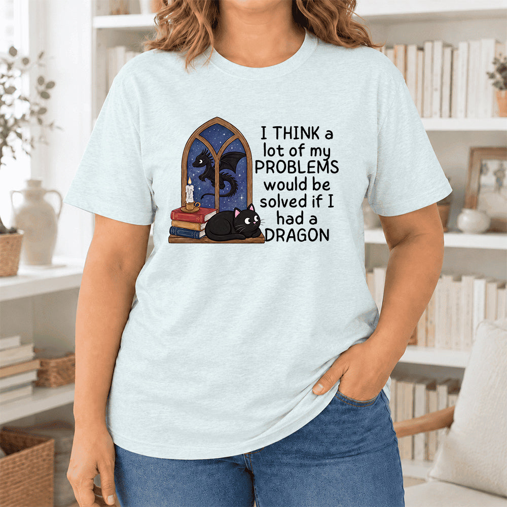 If I Could Have A Dragon Ultra-Soft Cotton T-Shirt | Fantasy Book Lover Gift Heather Ice Blue