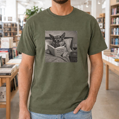 What Makes A Good Boy Printed T-Shirt | Cozy German Shepherd Mom Reader Gift Military Green