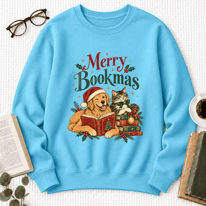 Merry Bookmas Softstyle Sweatshirt | Christmas Book Lover Gift Sky