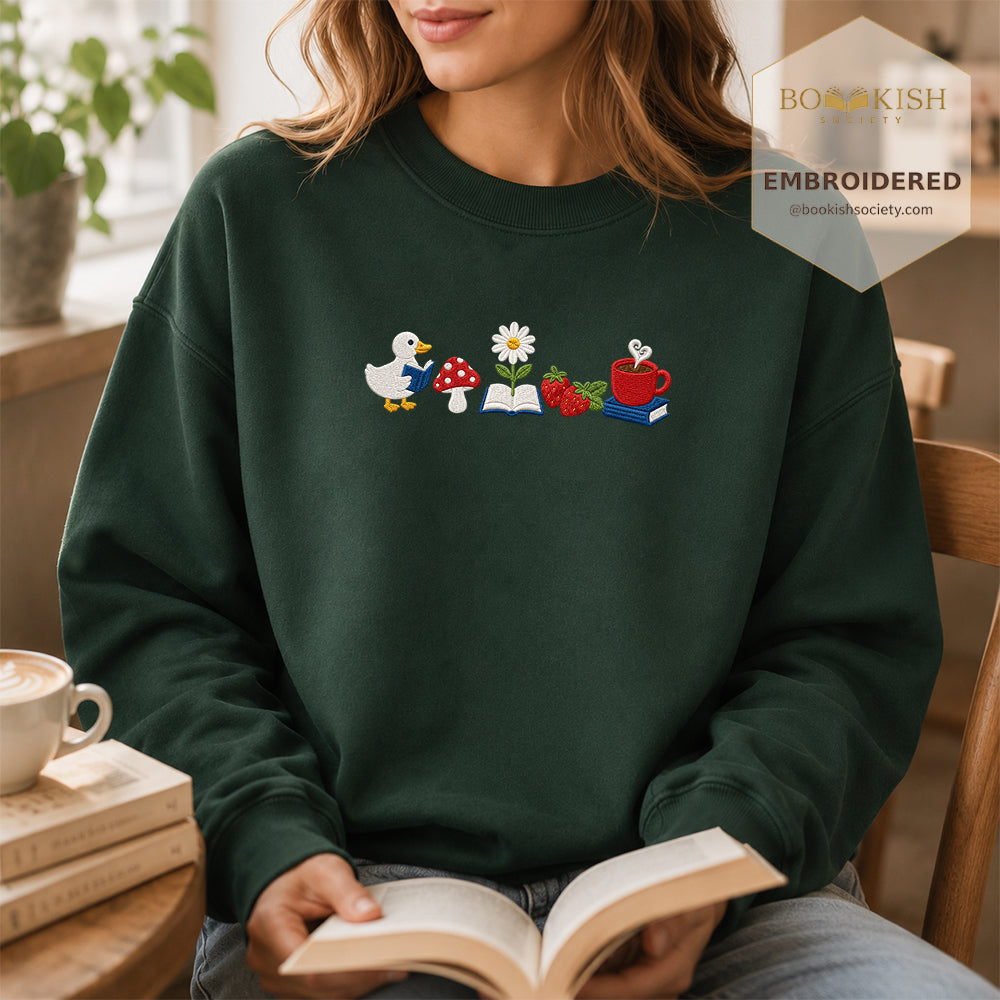 Duck Mushroom Embroidered Sweatshirt | Reader Gift Forest Green