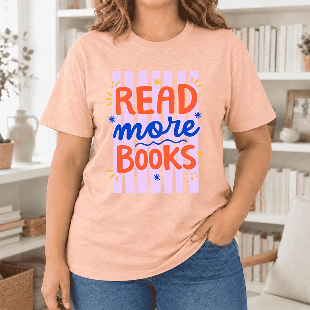 Read More Books Ultra-Soft Cotton T-Shirt | Reader Gift Heather Peach
