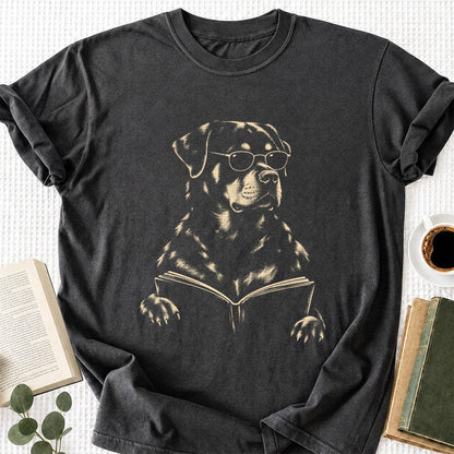 Rottweiler Reading Book Softstyle T-Shirt | Book Lover Gift Dark Heather