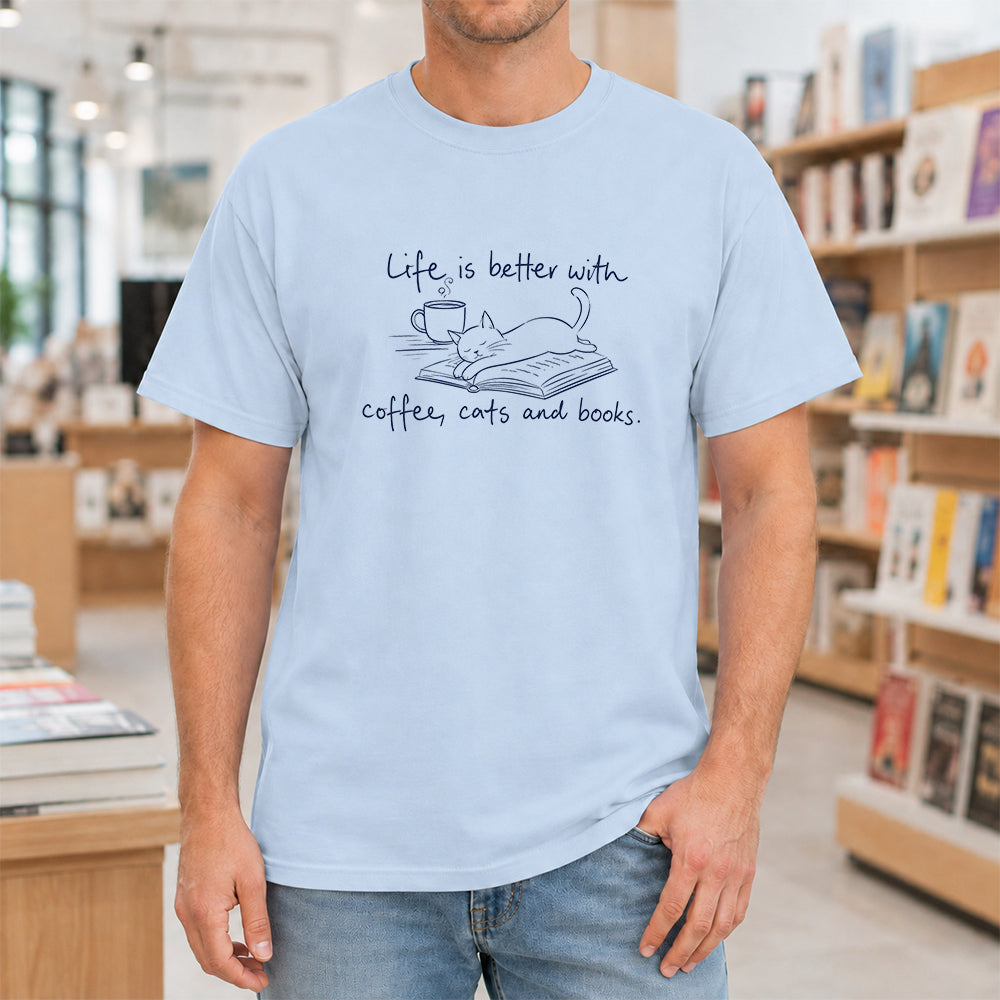 Funny Cats and Books Design Softstyle T-Shirt | Book Lover Gift Light Blue