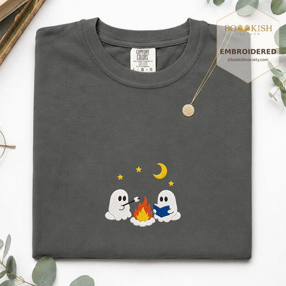 Embroidered Cute Ghost Camping Comfort Color® T-shirt Book Lover Gift Pepper