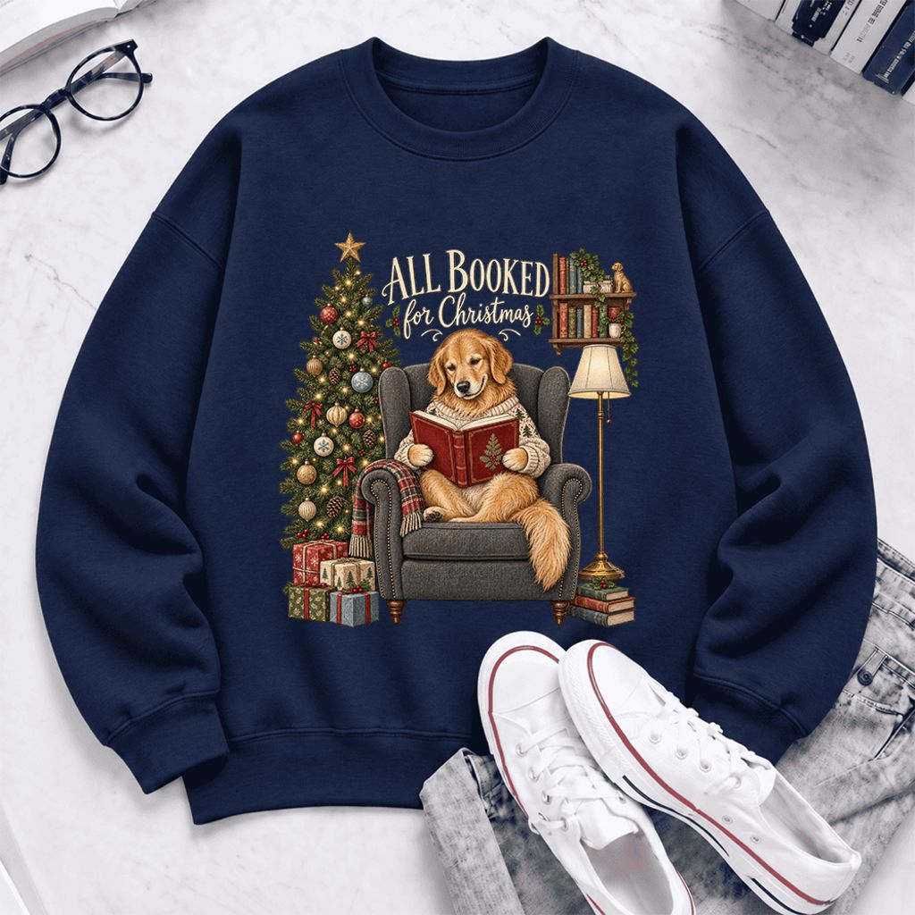All Booked For Christmas Sweatshirt | Christmas Reader Gift Navy