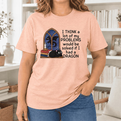 If I Could Have A Dragon Ultra-Soft Cotton T-Shirt | Fantasy Book Lover Gift Heather Peach