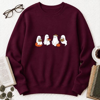 Halloween Ghosts Reading Printed Sweatshirt | Spooky Book Lover Gift Maroon