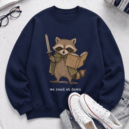 Raccoon We Read At Dawn Crewneck Sweatshirt | Reader Gift Navy
