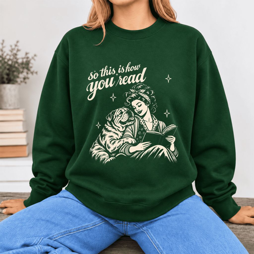 How You Read English Bulldog Softstyle Sweatshirt | Cozy Dog Mom Reader Gift Forest Green