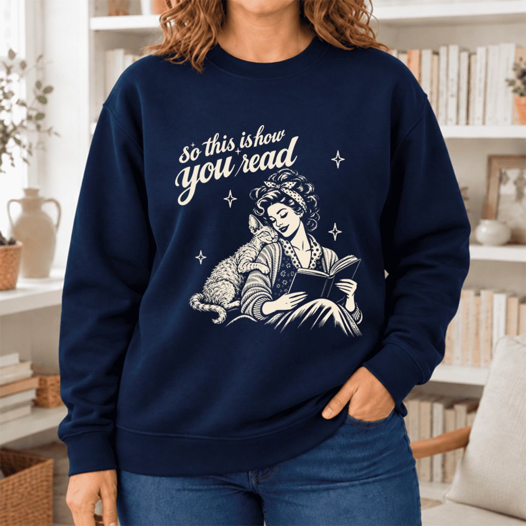 How You Read Devon Rex Softstyle Sweatshirt | Cozy Cat Lover & Reader Gift Navy