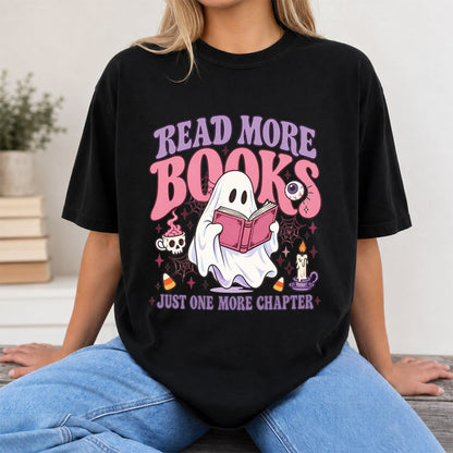 Read More Books Ghost Printed T-Shirt | Halloween Book Lover Gift Black