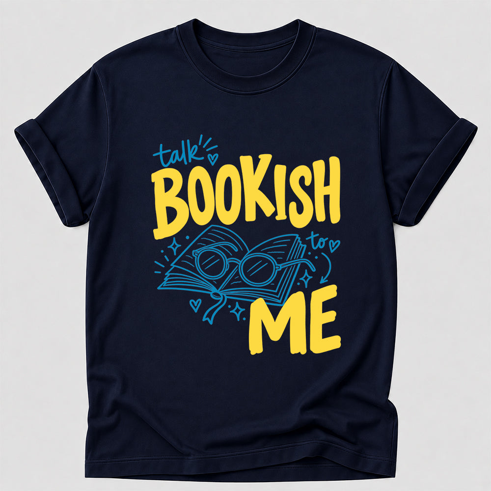 Talk Bookish To Me Cotton T-Shirt | Book Lover Gift Navy