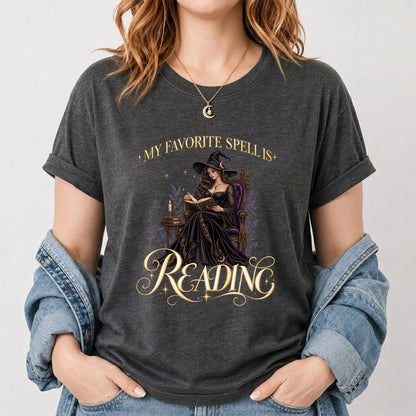 My Favorite Spell Is Reading Printed T-Shirt | Halloween Fantasy Book Lover Gift Dark Heather
