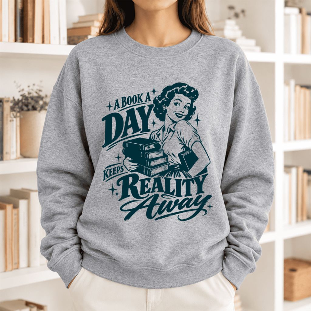 A Book A Day Keeps Reality Away Softstyle Sweatshirt | Cozy Book Lover Gift Sport Grey