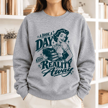 A Book A Day Keeps Reality Away Softstyle Sweatshirt | Cozy Book Lover Gift Sport Grey