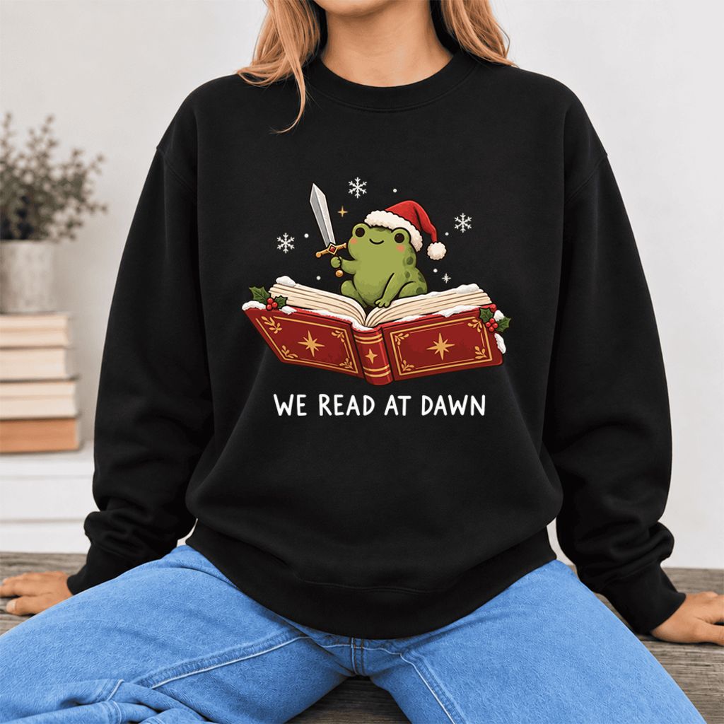 We Read At Dawn Frog Softstyle Sweatshirt | Christmas Book Lover Gift Black