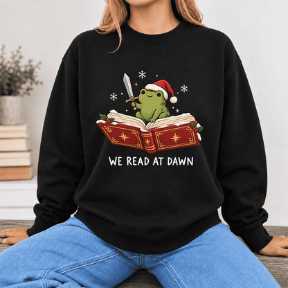 We Read At Dawn Frog Softstyle Sweatshirt | Christmas Book Lover Gift Black