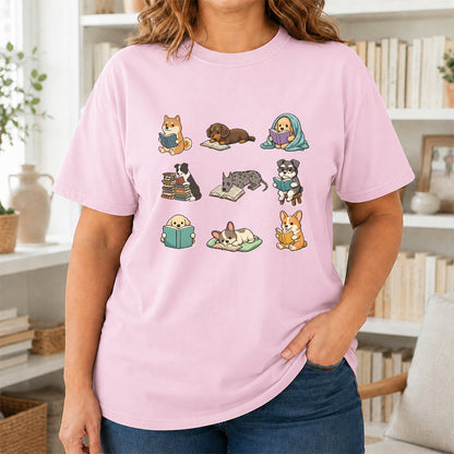Funny Dogs Reading Softstyle T-Shirt | Book Lover Gift Light Pink