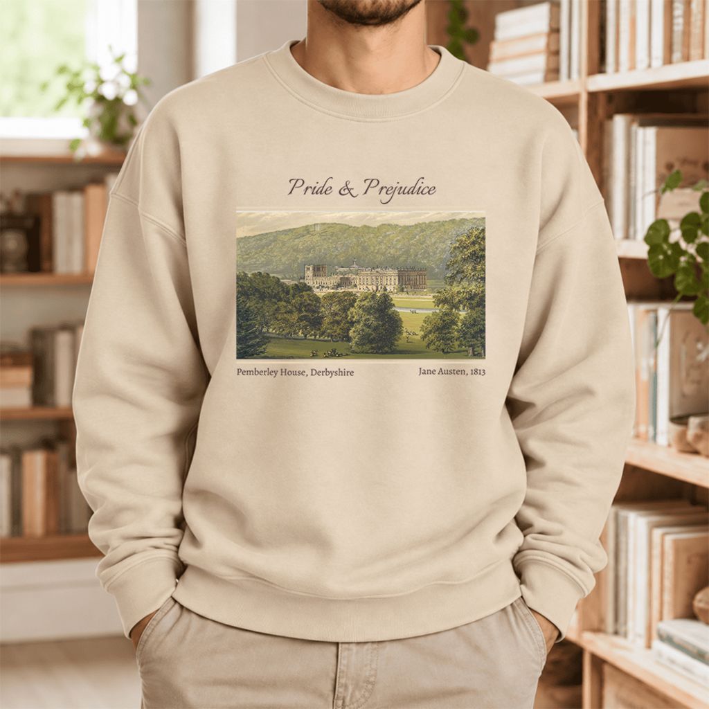 Pemberley House Pride And Prejudice Softstyle Sweatshirt | Classics Book Lover Gift Sand