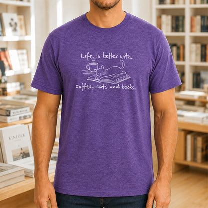 Funny Cats and Books Design Softstyle T-Shirt | Book Lover Gift Heather Purple