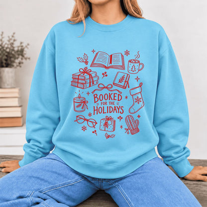 Booked For The Holidays Softstyle Sweatshirt | Christmas Book Lover Gift Sky