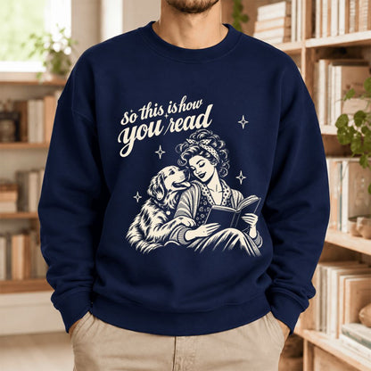 How You Read Golden Retriever Softstyle Sweatshirt | Dog Mom Reader Gift Navy