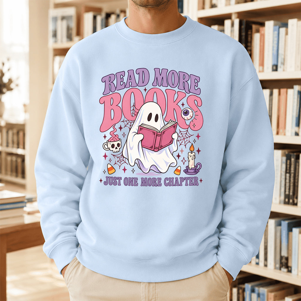 Read More Books Printed Sweatshirt | Halloween Book Lover Gift Light Blue