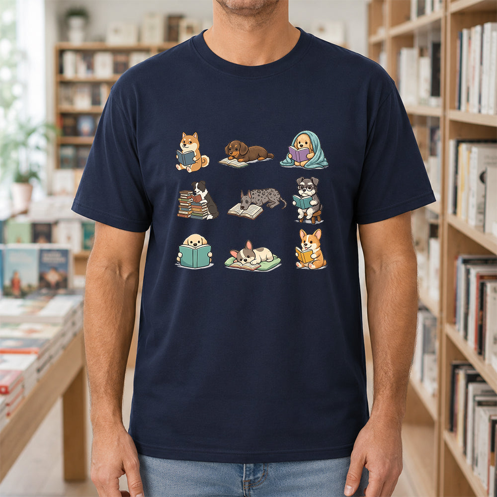 Funny Dogs Reading Softstyle T-Shirt | Book Lover Gift Navy