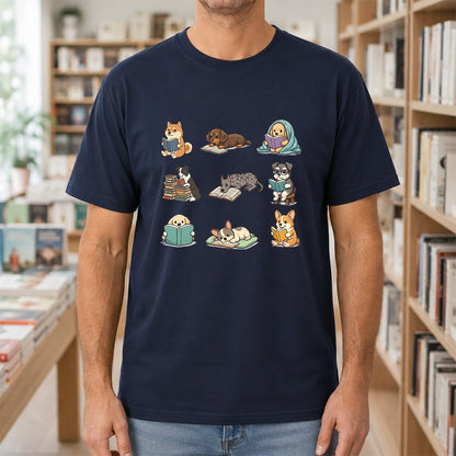 Funny Dogs Reading Softstyle T-Shirt | Book Lover Gift Navy