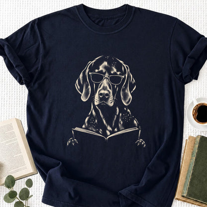 German Shorthaired Pointer Reading Book Softstyle T-Shirt | Book Lover Gift Navy