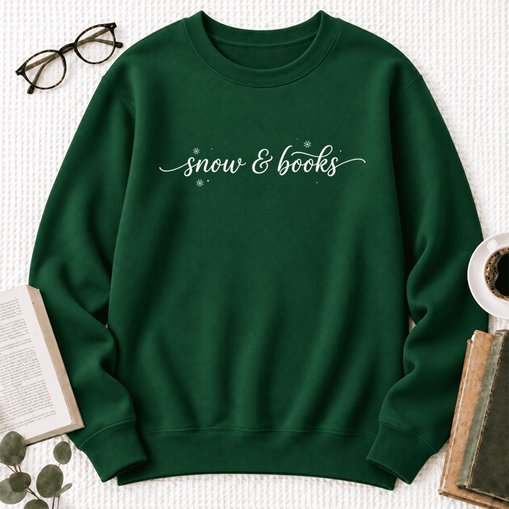 Snow & Books Softstyle Sweatshirt | Christmas Book Lover Gift Forest Green