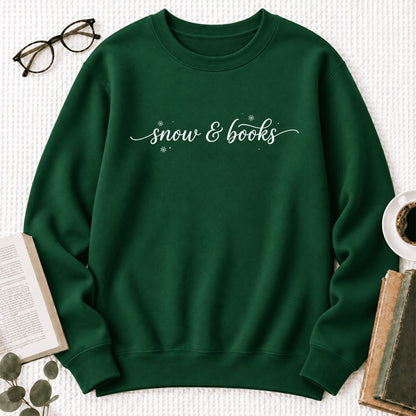 Snow & Books Softstyle Sweatshirt | Christmas Book Lover Gift Forest Green